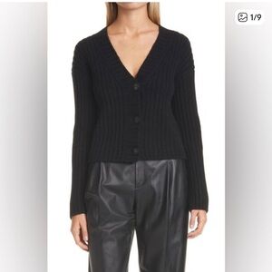 Vince Black Ribbed Cardigan Sweater